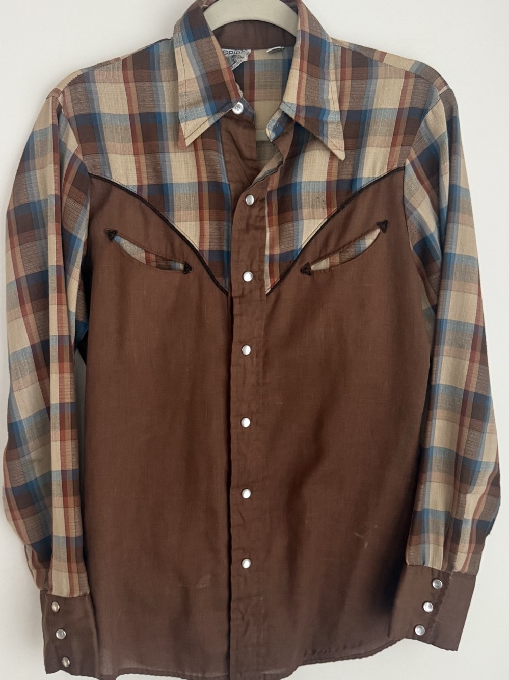 Vintage SPIRE Plaid Western Snap Shirt in Brown & Blue